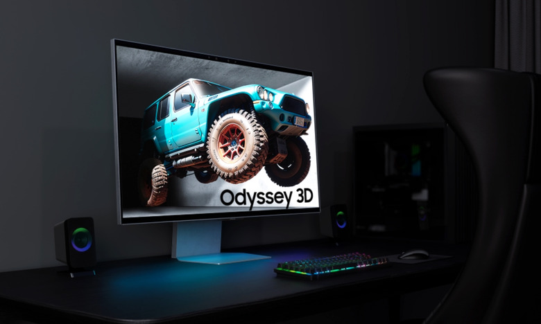A 3D monitor with a truck flying out of it.