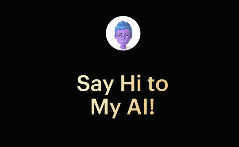 Black screen with a digitally created avatar in a circle at the top. At the bottom, the words: “Say Hi to My AI!