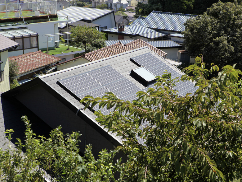 Yokohama, Japan - October 1, 2012: Solar panels on the roof of a house in Yamate.