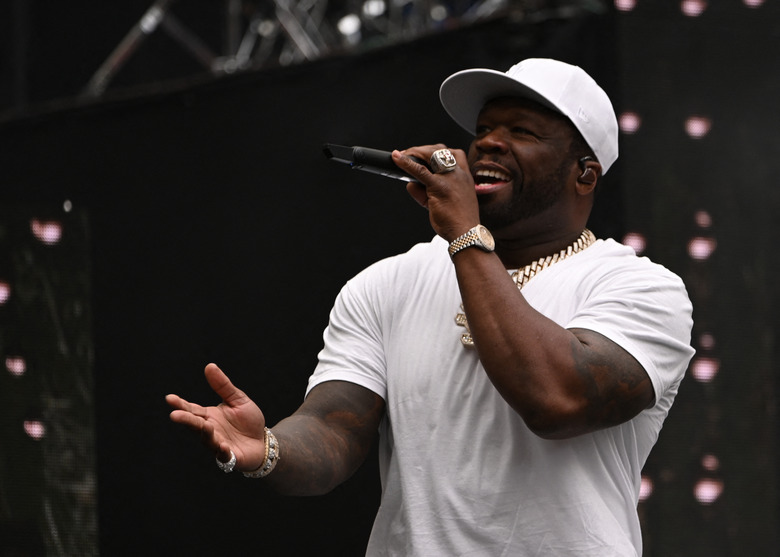 Jun 15, 2024; Vancouver, British Columbia, CAN; Rapper 50 Cent during pre-game of the game between the BC Lions and the Calgary Stampeders at BC Place. Mandatory Credit: Simon Fearn-USA TODAY Sports