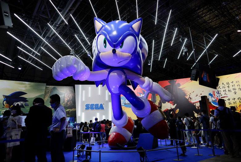 Sonic the Hedgehog stands on display near the Sega booth at Tokyo Game Show 2022 in Chiba, near Tokyo, Japan, September 15, 2022. REUTERS/Issei Kato
