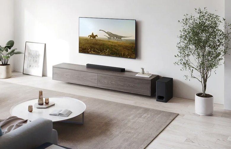 A soundbar and subwoofer.