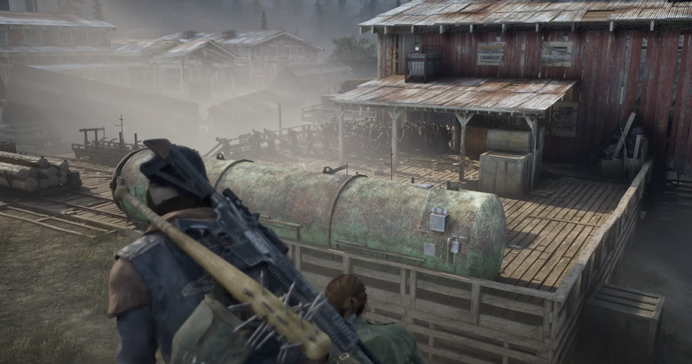 A shot of a zombie horde from Days Gone Remastered.