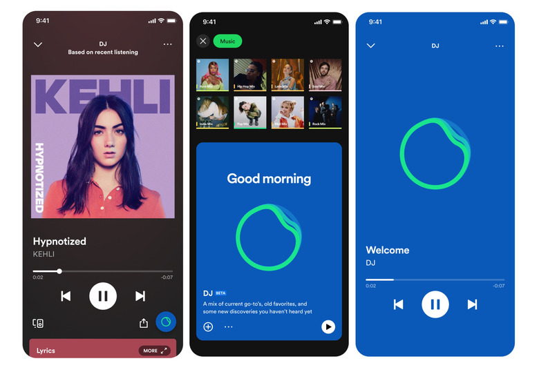Screenshots of Spotify's AI DJ, built for its mobile app.