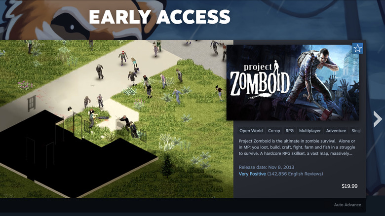 Project Zomboid, a game in Early Access, on the Steam storefront.