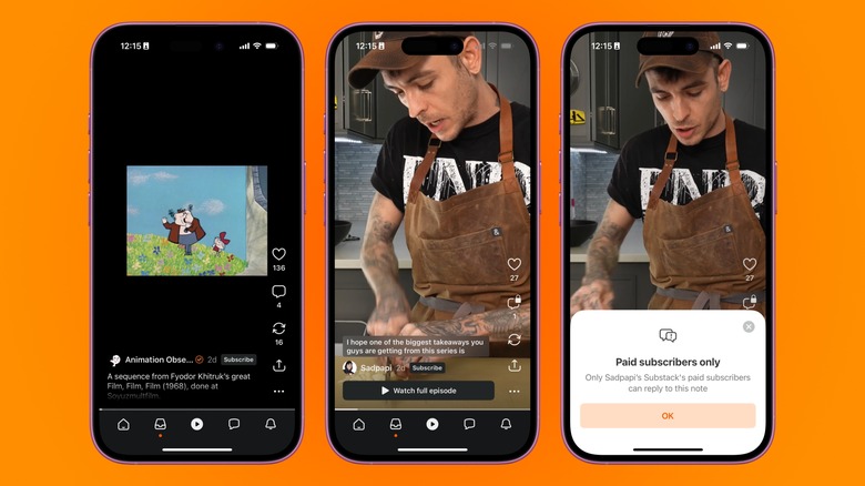 Screenshots of the updated media tab in the Substack app displaying vertical videos.