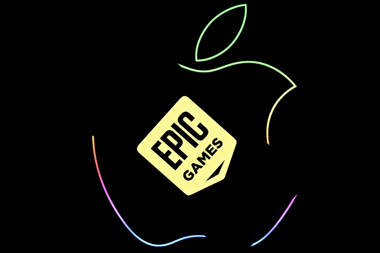ANKARA, TURKIYE - JUNE 20: The logo of Epic Games is displayed on a mobile phone screen inside of the logo of Apple in Ankara, Turkiye on June 20, 2023. (Photo by Arda Kucukkaya/Anadolu Agency via Getty Images)
