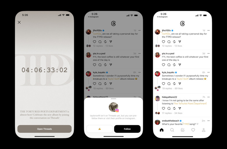 Screenshots of a phone with the Threads app.
