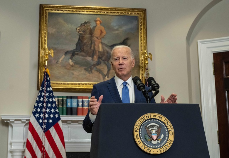 US President Joe Biden speaks about artificial intelligence (AI), in the Roosevelt Room of the White House in Washington, DC, on July 21, 2023. Reflecting the sense of urgency as AI rips ever deeper into personal and business life, Biden was meeting at the White House with top representatives from Amazon, Anthropic, Google, Inflection, Meta, Microsoft, and OpenAI. (Photo by ANDREW CABALLERO-REYNOLDS / AFP) (Photo by ANDREW CABALLERO-REYNOLDS/AFP via Getty Images)
