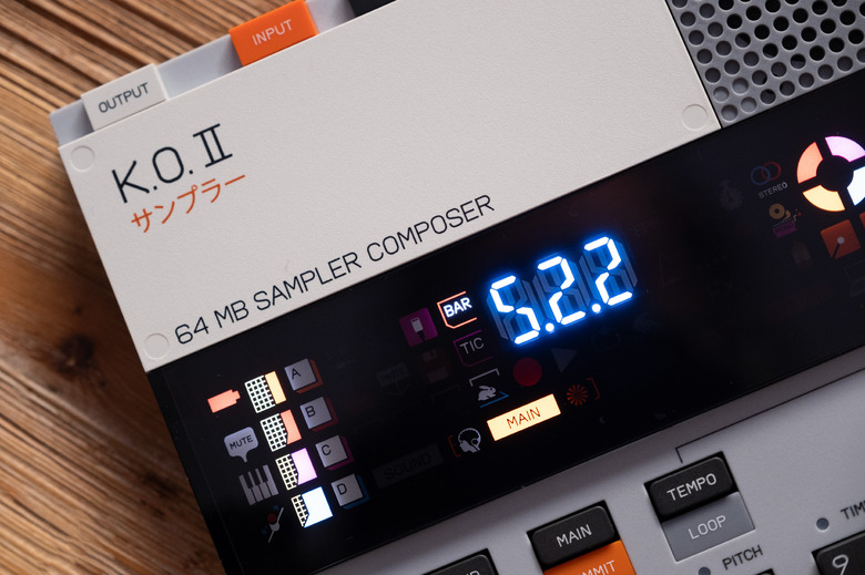 A close up of Teenage Engineering's K.O. II sampler.