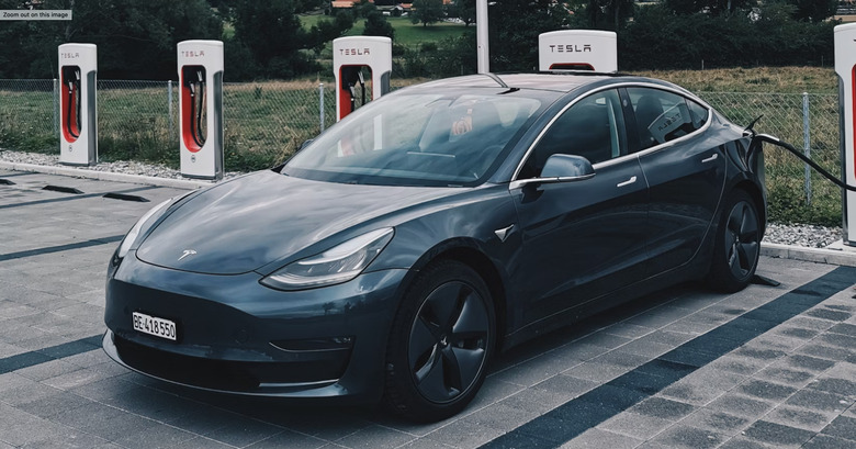 A car at a charging station.