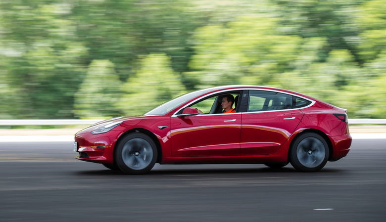 Joe Young, media relations associate for the Insurance Institute for Highway Safety (IIHS), drives a 2018 Tesla Model 3 at the IIHS-HLDI Vehicle Research Center in Ruckersville, Virginia, U.S., July 22, 2019.  Picture taken July 22, 2019. REUTERS/Amanda Voisard