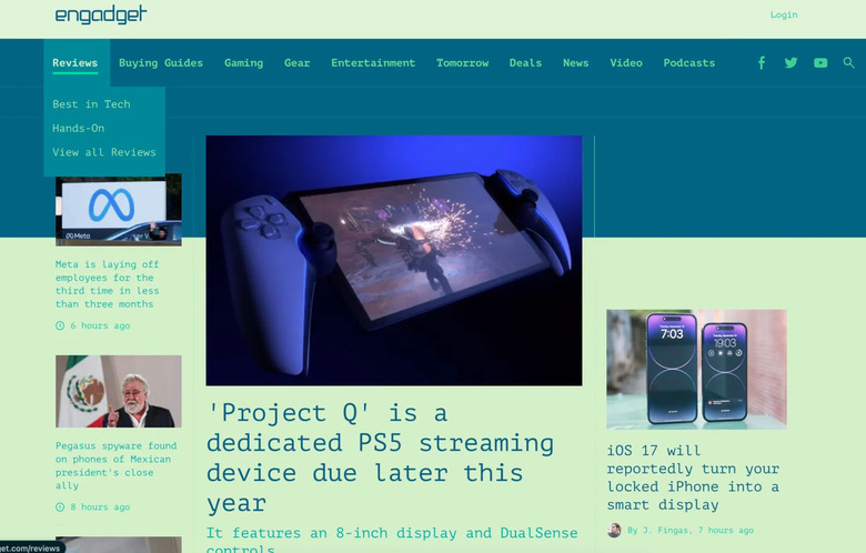 Arc browser customized version of Engadget website