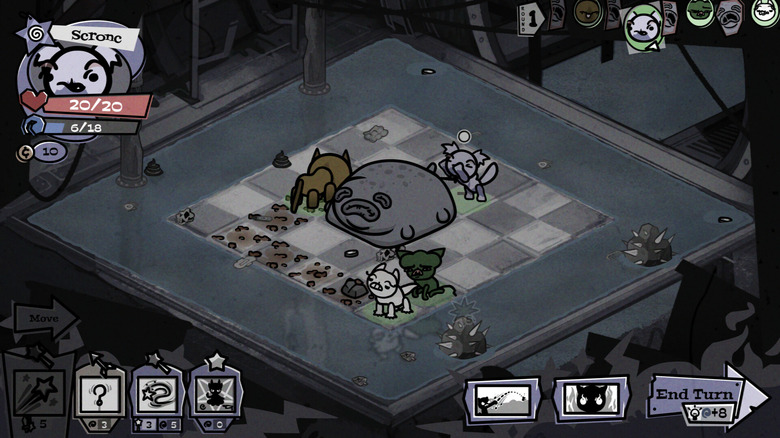 A turn-based cat battle in Mewgenics.