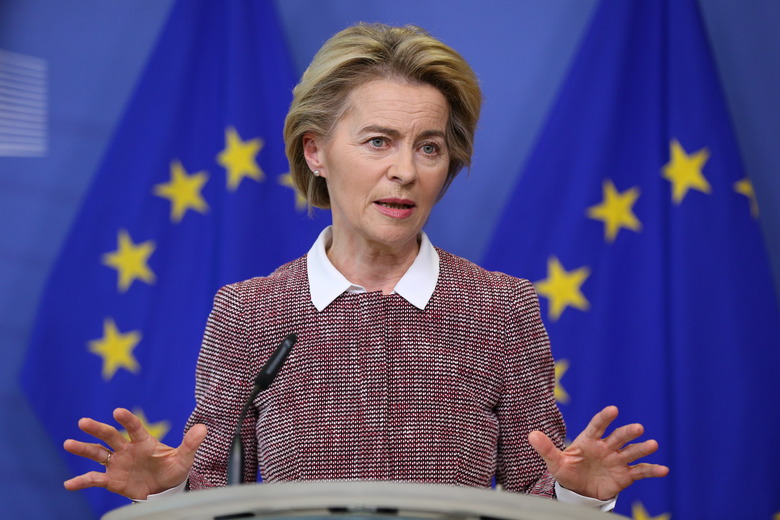BRUSSELS, BELGIUM - FEBRUARY 19: European Commission President Ursula von der Leyen speaks during a press conference on Artificial Intelligence (AI) on February 19, 2020 in Brussels, Belgium. (Photo by Dursun Aydemir/Anadolu Agency via Getty Images)
