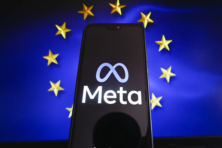 POLAND - 2024/03/26: In this photo illustration, a Meta logo is displayed on a smartphone with European Union flag in the background. (Photo Illustration by Omar Marques/SOPA Images/LightRocket via Getty Images)