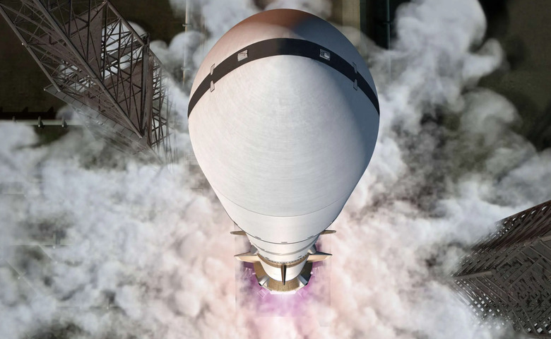 A rocket blasting off.