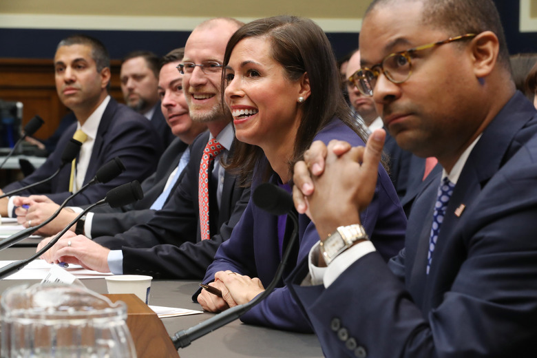 WASHINGTON, DC - DECEMBER 05: Federal Communication Commission Chairman Ajit Pai and commissioners Michael O'Rielly, Brendan Carr, Jessica Rosenworcel and Geoffrey Starks testify before the House Energy and Commerce Committee's Communications and Technology Subcommittee in the Rayburn House Office Building on Capitol Hill December 05, 2019 in Washington, DC. All five of the FCC commissioners testified before the subcommittee, which is tasked with oversight of the commission. (Photo by Chip Somodevilla/Getty Images)