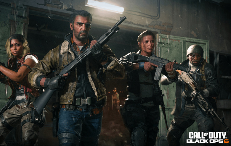 A computer generated image of four people carrying guns.