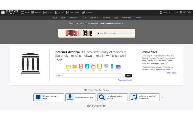 A screenshot of the internet archive website.