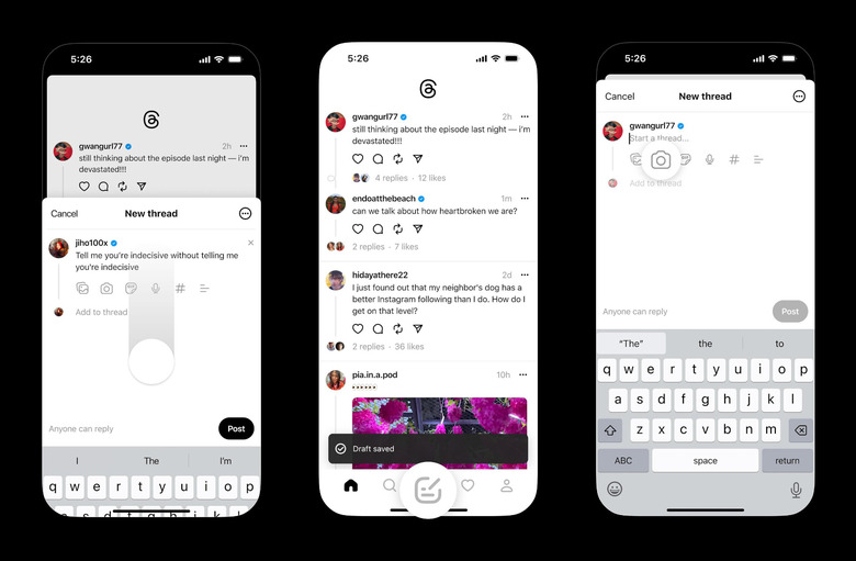 Screenshots of phone screen showing Threads' latest features.