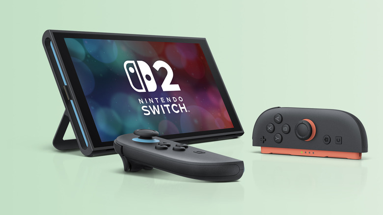 A sWitch 2 in tabletop mode with one Joy-Con 2 being used as a mouse.