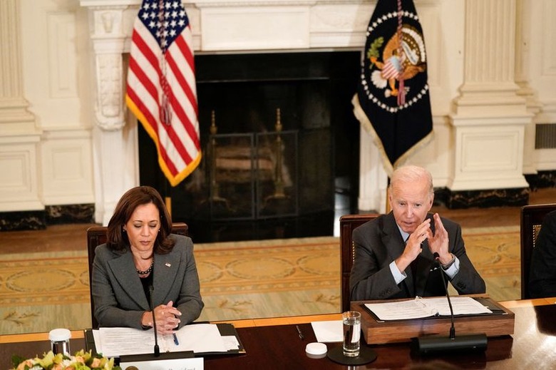 FILE PHOTO - U.S. President Biden and Vice President Harris attend a meeting at the White House