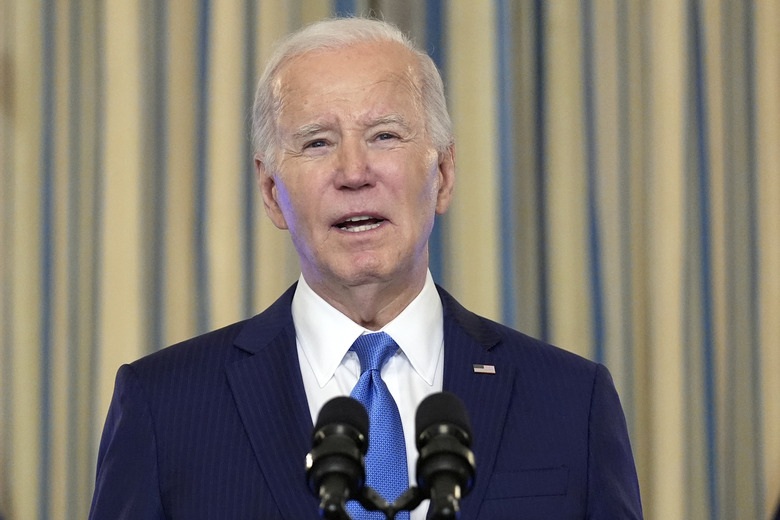 President Joe Biden speaks as he meets with law enforcement officials in the State Dining Room of the White House in Washington, Wednesday, Feb. 28, 2024. (AP Photo/Andrew Harnik)