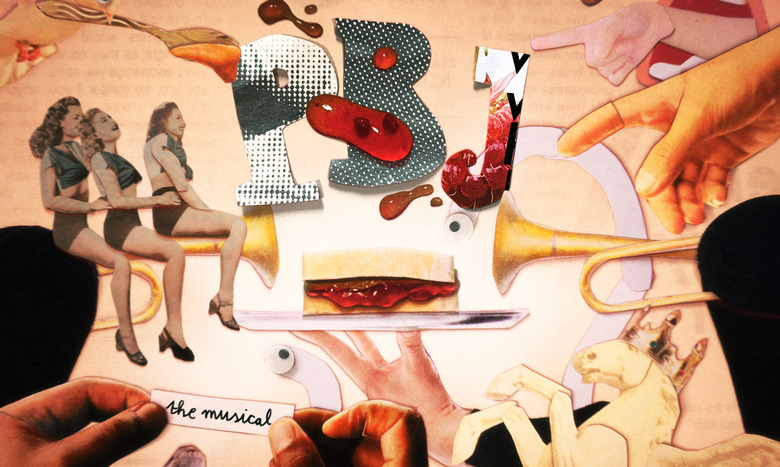 Promo art for the mobile game PBJ - The Musical. Cutouts in the style of Monty Python form the game's title.