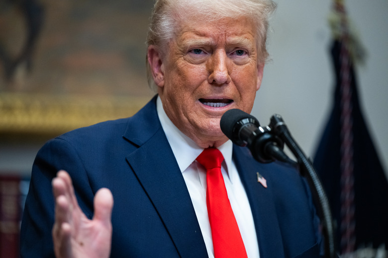 WASHINGTON, DC - MARCH 3: President Donald Trump  holds a press conference with TSMC CEO C.C. Wei to announce that Taiwan Semiconductor Manufacturing Company (TSMC) plans to invest $100 billion in new manufacturing facilities in the United States in the Roosevelt Room of the White House on March 3, 2025 in Washington, DC. President Trump was also joined by United States Secretary of Commerce Howard Lutnick and White House AI and Crypto Czar David Sacks. (Photo by Annabelle Gordon for The Washington Post via Getty Images)