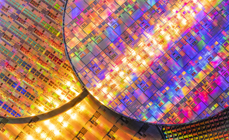 silicon wafer reflecting different colors.