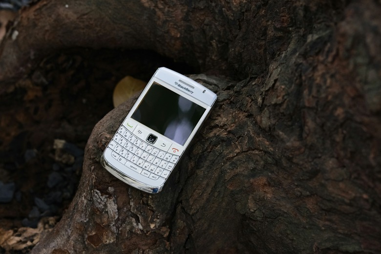 A BlackBerry on a rock.