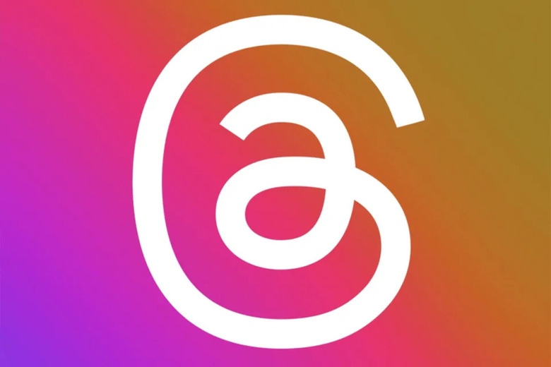 the Threads logo on the purple and yellow gradient Instagram logo background