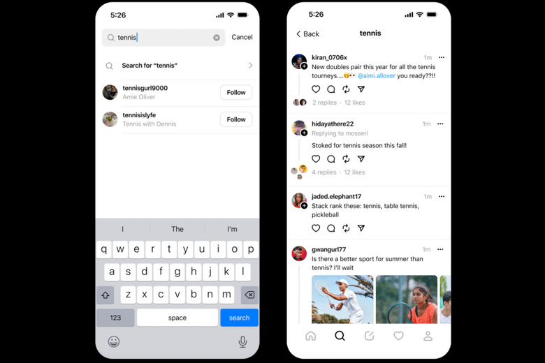 Threads search is getting a 'recent' tab.