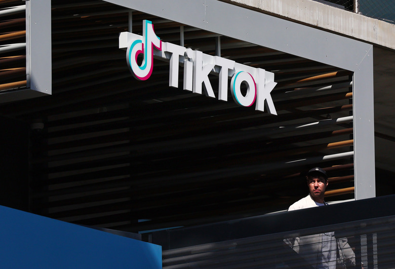 CULVER CITY, CALIFORNIA - MARCH 12: The TikTok logo is displayed at TikTok offices on March 12, 2024 in Culver City, California. House Republicans are moving forward with legislation which would force the owners of the popular Chinese social media app to sell the platform or face a ban in the United States. (Photo by Mario Tama/Getty Images)