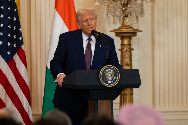 WASHINGTON DC, UNITED STATES - FEBRUARY 13: Indian Prime Minister Narendra Modi and US President Donald Trump hold a joint press conference in the East Room of the White House in Washington DC, United States on February 13, 2025. (Photo by Nathan Posner/Anadolu via Getty Images)