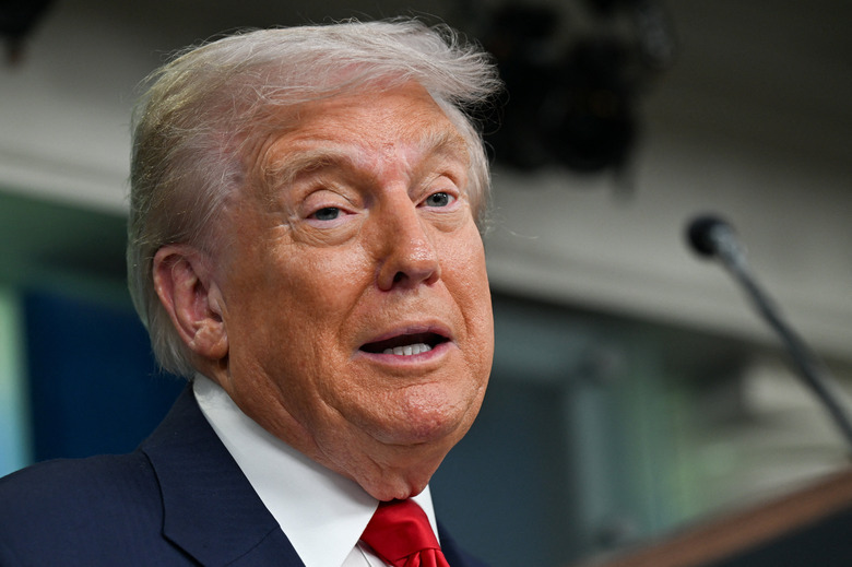 U.S. President Donald Trump speaks to the press about deploying federal law enforcement agents in Washington to bolster the local police presence, in the Press Briefing Room at the White House, in Washington D.C., U.S., August 11, 2025. REUTERS/Annabelle Gordon