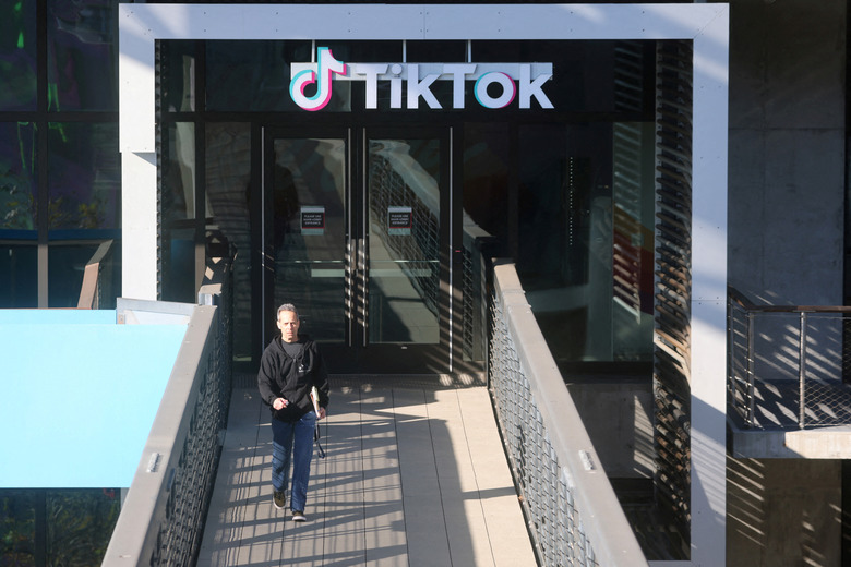 FILE PHOTO: A man leaves the U.S. headquarters of the social media company TikTok in Culver City, California, U.S. January 17, 2025.  REUTERS/David Swanson/File Photo