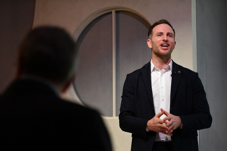 Airbnb co-founder Joe Gebbia speaks at an event in London to announce Airbnb as a leading partner of the Olympics on November 19, 2019. - Airbnb today announced a nine-year deal to become a leading partner of the Olympics, promising safe and sustainable accommodation for visitors and athletes' families. (Photo by Daniel LEAL / AFP) (Photo by DANIEL LEAL/AFP via Getty Images)