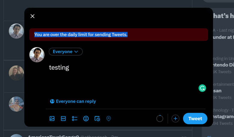 An error message on Twitter's website that says 