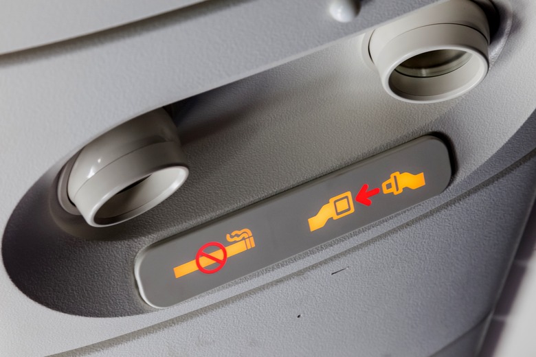 Aeroplane Fasten Seatbelt Sign (Photo by: Dukas/Universal Images Group via Getty Images)