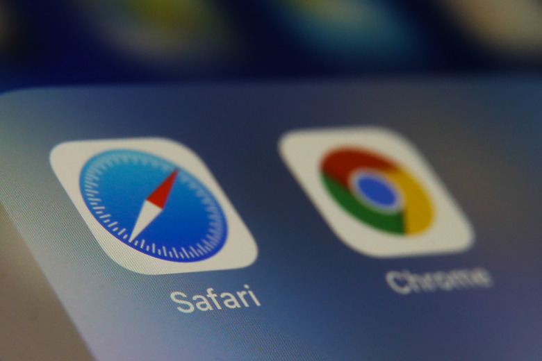 Safari and Google Chrome browsers icons are seen displayed on phone screen in this illustration photo taken in Poland on February 20, 2020. (Photo illustration byJakub Porzycki/NurPhoto via Getty Images)