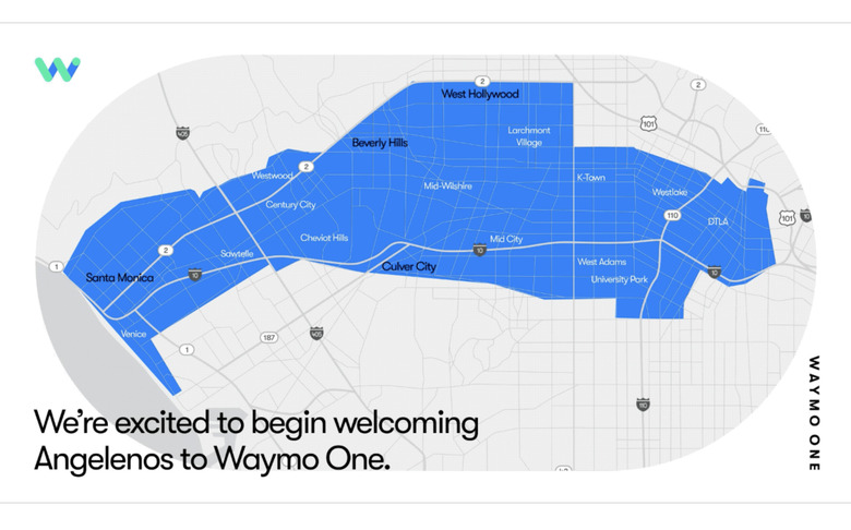 A map showing the cities where Waymo One is available.
