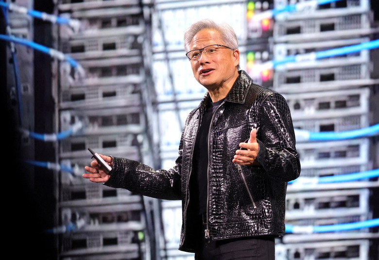 FILE PHOTO: Nvidia CEO Jensen Huang gives a keynote address at CES 2025, an annual consumer electronics trade show, in Las Vegas, Nevada, U.S. January 6, 2025.  REUTERS/Steve Marcus/File Photo