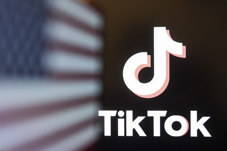 Photo illustration of TikTok app logo on a smartphone screen displayed with the American flag (USA). Amsterdam, the Netherlands on January 2025 (Photo by Nicolas Economou/NurPhoto via Getty Images)
