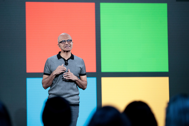 NEW YORK, NY - MAY 2: Satya Nadella, chief executive officer of Microsoft, speaks during a Microsoft launch event to introduce the new Microsoft Surface laptop and Windows 10 S operating system, May 2, 2017 in New York City. The Windows 10 S operating system is geared toward the education market and is Microsoft's answer to Google's Chrome OS. (Photo by Drew Angerer/Getty Images)