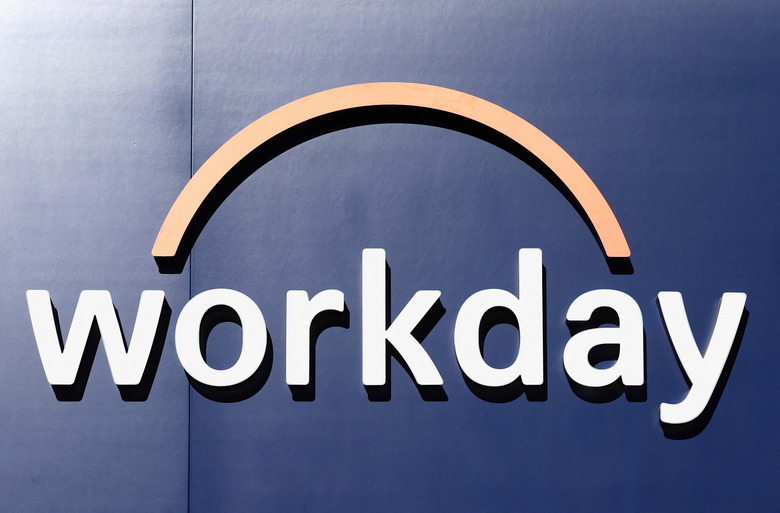 The logo of Worday is seen at the entrance of the company's temporary stand ahead of the World Economic Forum (WEF) in Davos, Switzerland January 18, 2025. REUTERS/Yves Herman
