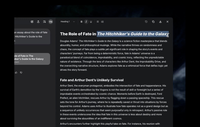 A screenshot of Grok's interface with a word processor.