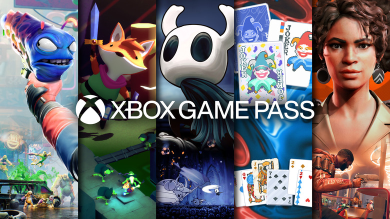Promo image for Xbox Game Pass. A collage of four games with the title 