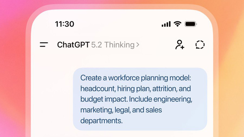 A prompt asking about creating a spreadsheet in ChatGPT 5.2's Thinking mode
